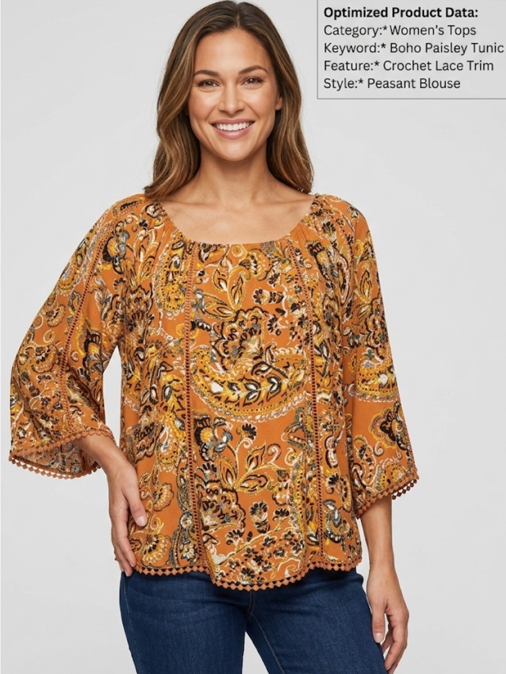 Fever Boho Paisley Tunic in Mustard
